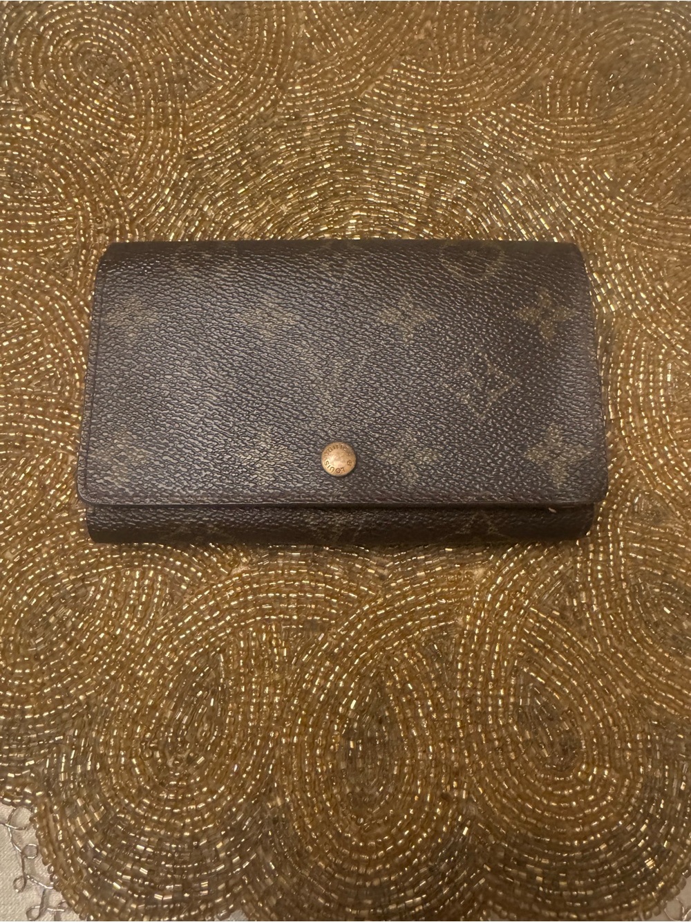 Louis Vuitton Brown Monogram Canvas Trifold Wallet with Gold Button